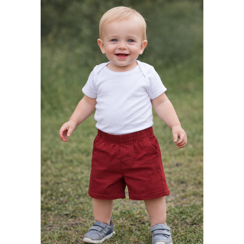 Red Cotton Chino Shorts Toddler Boys Kids 2T Apprx Twill Elastic Waist Pull‎ On